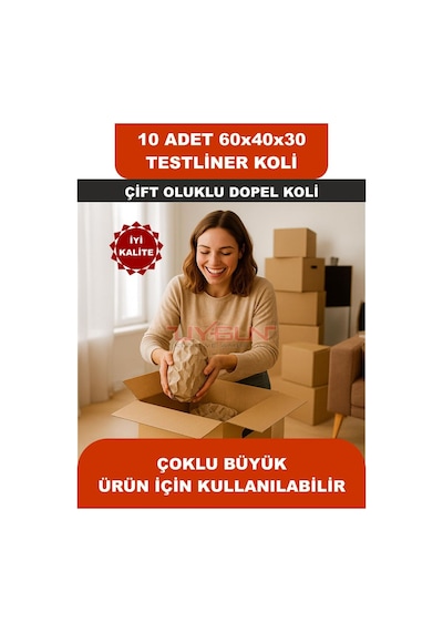 10 Adet 60x40x30 Ev Taşıma Kolisi, Çeyiz Kolisi, Boş Koli, Çift Oluklu Tssst Dopel
