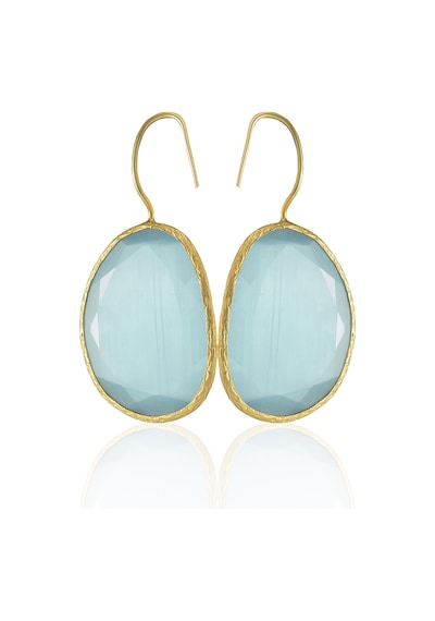 Kadir Jewellery 22 Ayar Altın Kaplama Fosil Taşlı Küpe -el İşçiliği Ve Hipoalerjenik Küpe Açık Mavi
