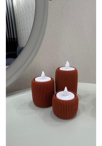 3 Lü Tealight Mumluk Seti Dekoratif Modern Silindir Tasarım-lüks Tasarım- Dekoratif Işık Seti Kahverengi