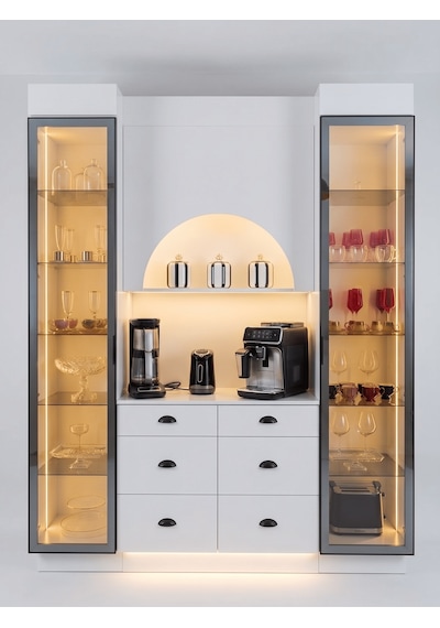Lüks High Gloss Mutfak Dolabı & Kahve Köşesi Mdf Gövde, Led Aydınlatmalı, 6 Çekmeceli 190x230 Beyaz Lüks High Gloss Mutfak Dolabı & Kahve Köşesi Mdf Gövde, Led Aydınlatmalı, 6 Çekmeceli 190x230 Beyaz