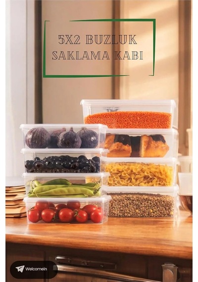 5 Adet 2 Lt. 5 Adet 1 Lt. Kendinden Kapaklı Derin Dondurucuya Uygun Buzluk Saklama Kabı Düzenleyici Diğer