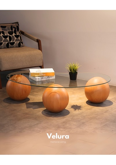 Modern Orta Sehpa & Küre Sehpa & Top Sehpa & Cam Sehpa Açık Ceviz