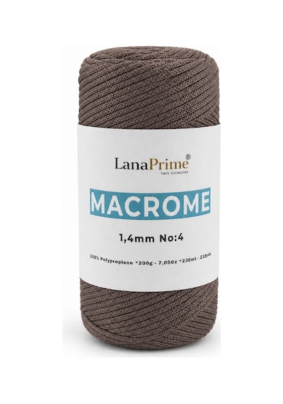 Lanaprime Makrome Örgü İpi 1,4mm 230mt Çanta İpi 200gr Polipropilen - Toprak