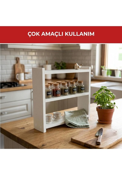 Ahşap 3 Raflı Baharatlık, Tezgah Üstü Çok Amaçlı Mutfak Düzenleyici Raf Organizer Çok Renkli
