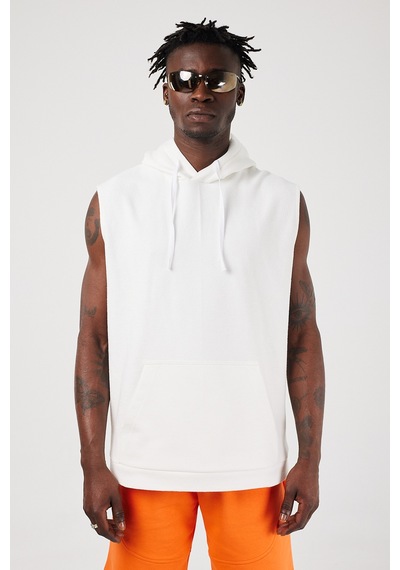 Scorp Rebel Erkek Kapüşonlu Kolsuz Sweatshirt Hoodie Beyaz Standart