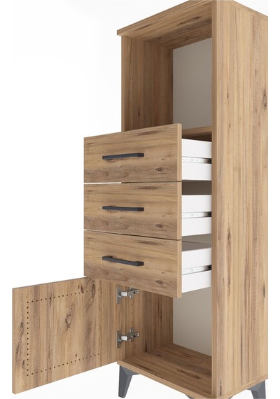 Arges Dolap Tek Raflı 3 Çekmeceli Tek Kapaklı 44x30x134 Çam-çam Çam