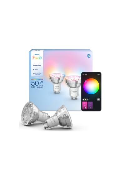 Philips Hue Essential 4.7w Gu10 345 Lumen Renkli Akıllı Spot Ampul 2'li Ekopaket Çok Renkli