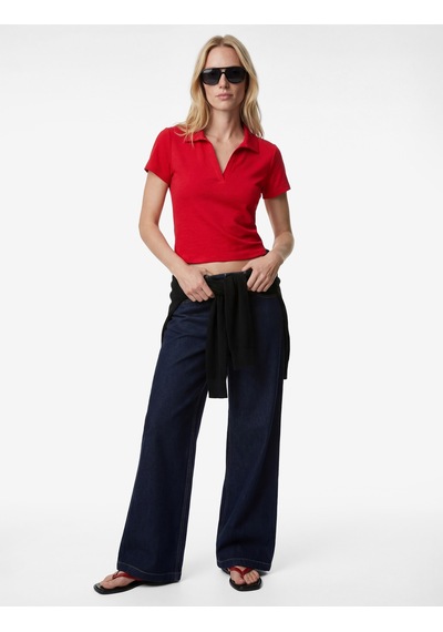 Koton Regular Fit Kısa Kollu Kesik Polo Yaka Tişört Kırmızı 6sak50190ek Kırmızı