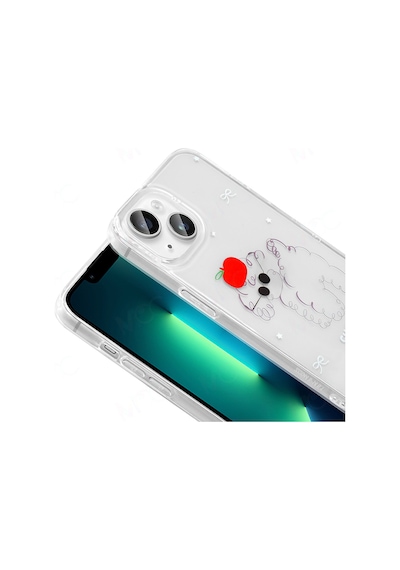 Techaks Apple Uyumlu iPhone 13 Kılıf Şeffaf Figürlü Zore Folk Sert Kapak - Kalp Beyaz