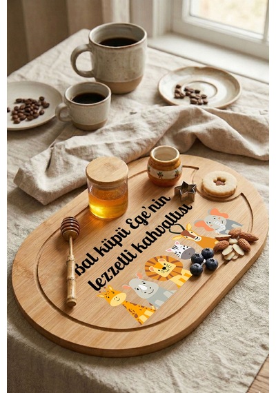 Sevimli Hayvanlar Temalı Kişiye Özel İsimli Bebek Kahvaltı Tepsisi Figür 6