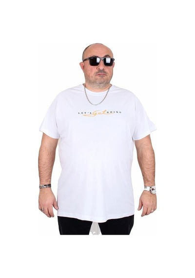 Starbattal Erkek Büyük Beden Sıfır Yaka Tişört Lets Get Going 25175 Beyaz Beyaz