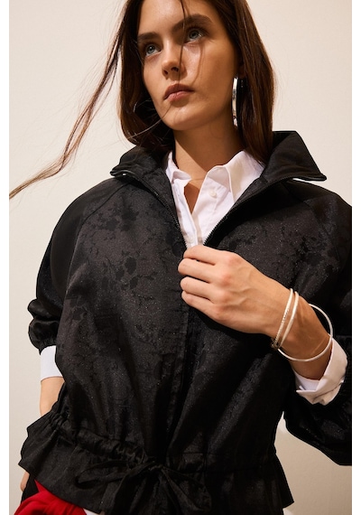 Defacto Beli Büzgülü Jakarlı Balloon Fit Dik Yaka Blazer Ceket I5184ax26wnbk81 Siyah-bk81