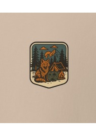 Wildstyle Tilki Renkli Vintage Yaban Hayat Doğa Orman Rozet Baskılı Unisex Bisiklet Yaka Pamuklu Tişört Camel