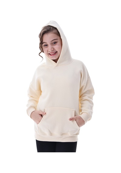 Unisex Çocuk Kapüşonlu Sweatshirt 5-14 Yaş Oversize Günlük Spor Sarı Sarı