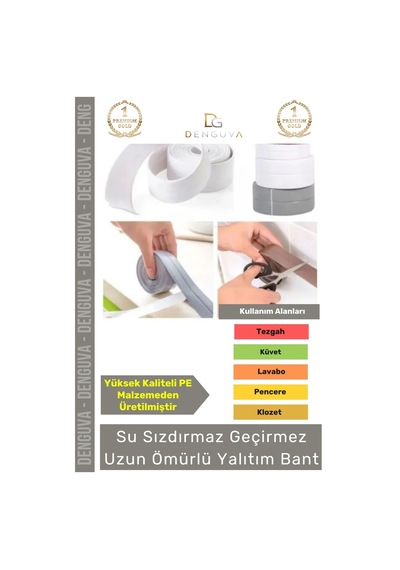 Premium Su Geçirmez Sızdırmaz Dayanıklı Pvc Yağ Kenar Küf Önleyici 3.2m Gri İzolasyon Bant 2 Adet