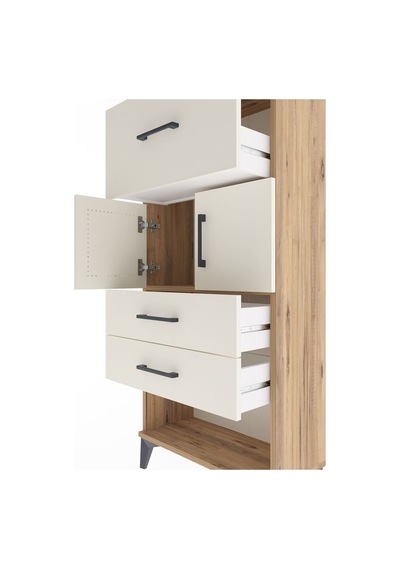 Arges Dolap Tek Raflı 3 Çekmeceli 2 Kapaklı 60x30x134 Çam-aytaşı Atlas Çam