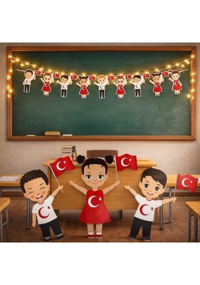 23 Nisan Süsleri 23 Nisan Hediyeleri Çocuklu Dekoratif Banner Süsleme 3 Metre Led 165 Cm