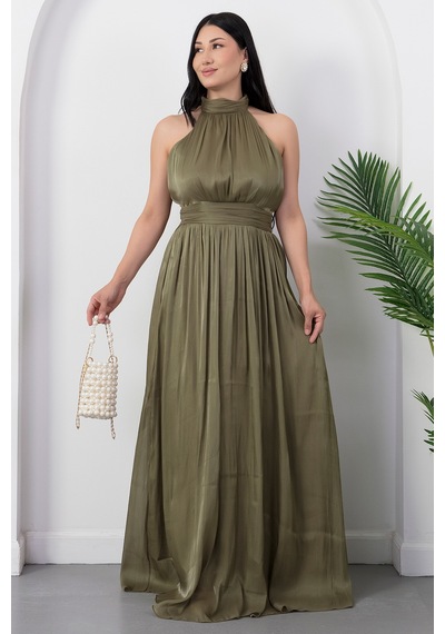 Kalopya Halter Yaka Şifon Elbise Grs4128 Yesıl