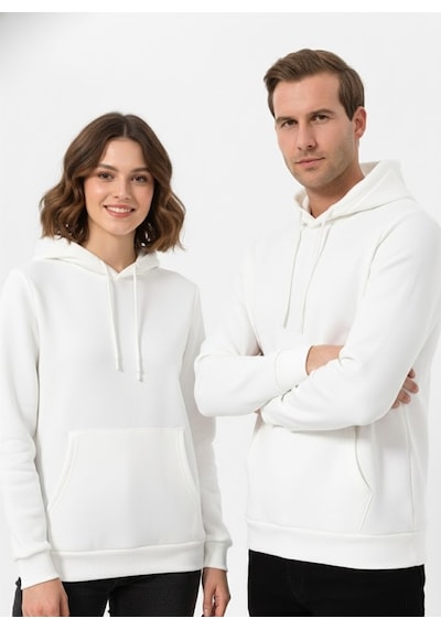 Süvari Oversize Geniş Kesim Pamuklu Yumuşak Dokulu Içi Polarlı Basic Kapüşonlu Sweatshirt Beyaz