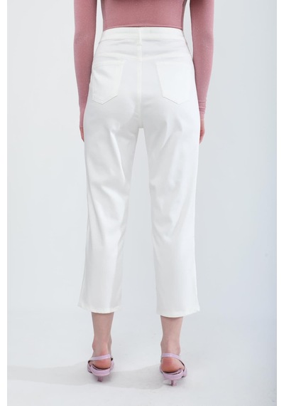 Kadın Likralı Esnek Slim Fit Pantolon Beyaz