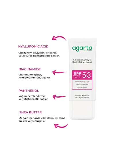 Agarta Cilt Tonu Eşitleyici Kapatıcı Etkili Güneş Kremi 50 Ml