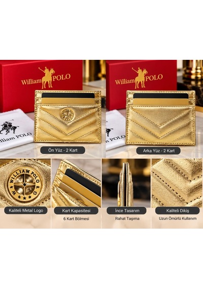 Williampolo Anka Hakiki Deri Unisex Kartlık-ince Tasarım Gold