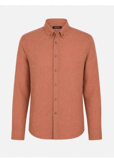 Classics Men Plus Barkod Uzun Kol Slim Fit Erkek Keten Gömlek - 7683 Kiremit