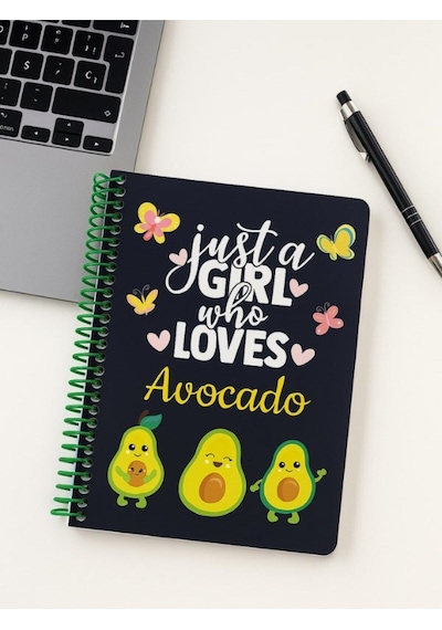 Öğrenci Ve Ofis Kullanımı İçin Uygun Just A Girl Who Loves Avocado Temalı Spiralli Kareli Defter