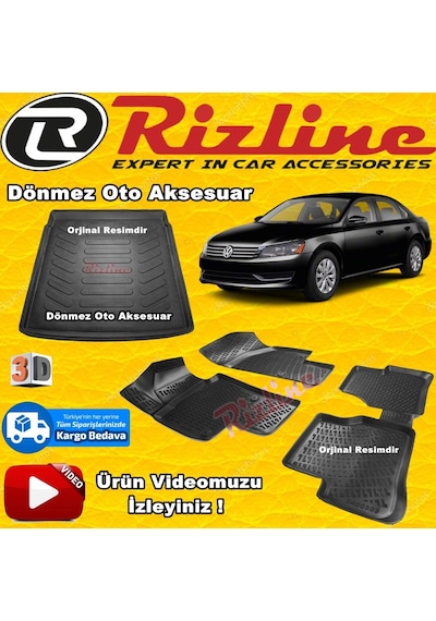 Vw Passat B7 3D Paspas+Bagaj Havuzu Siyah 2010-2015 Arası Rizline N11.34053