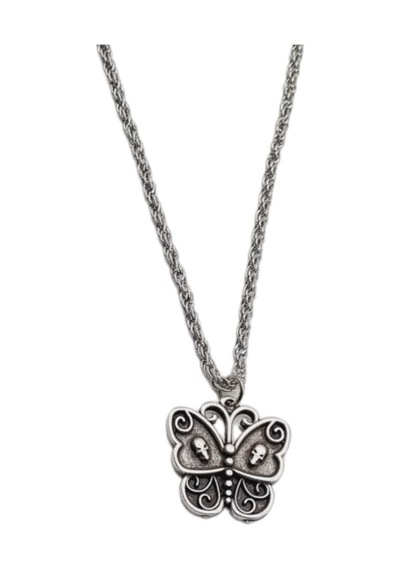 Tezzgelsin 925 Ayar Antik Gümüş Kaplama Deathly Butterfly Kelebek Kolye Gümüş