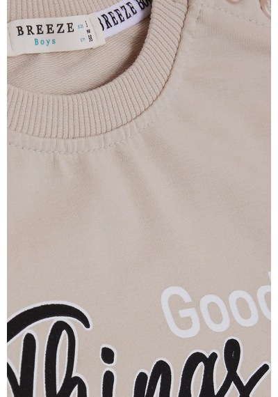 Breeze Girls & Boys Erkek Çocuk Sweatshirt Yazı Baskılı 2-6 Yaş, Bej-bej Bej