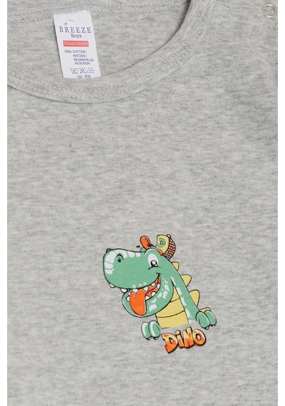Breeze Erkek Bebek Çıtçıtlı Zıbın Body Mutlu Dinozor Baskılı 9 Ay-3 Yaş, Gri Melanj Gri Melanj