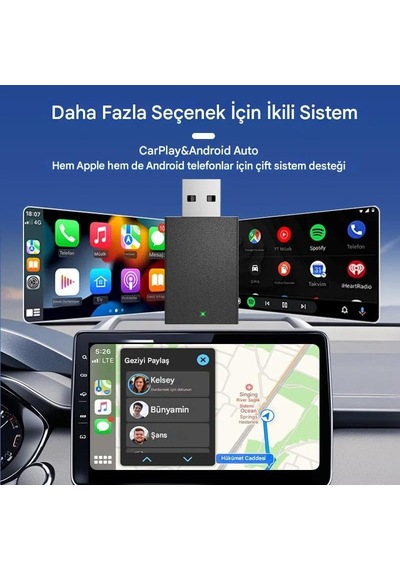 Kablosuz Carplay Ve Android Auto Adaptörü, 2'si 1 Arada, Usb Ve Type-c Bağlantı, Tak Çalıştır Mini Dongle 48mm Nano