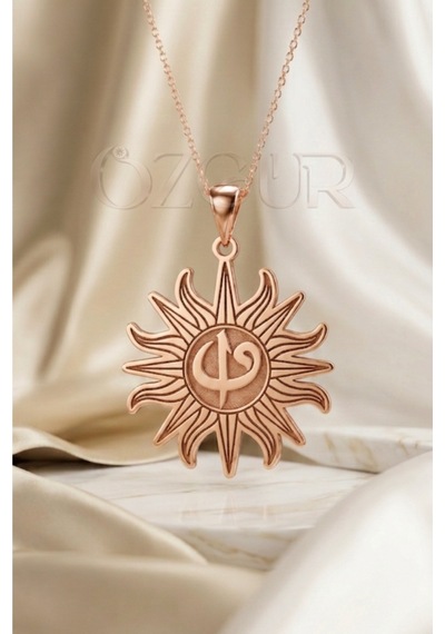 925 Ayar Gümüş Elif Ve Vav Yazılı Güneş Kolye Rose Gold