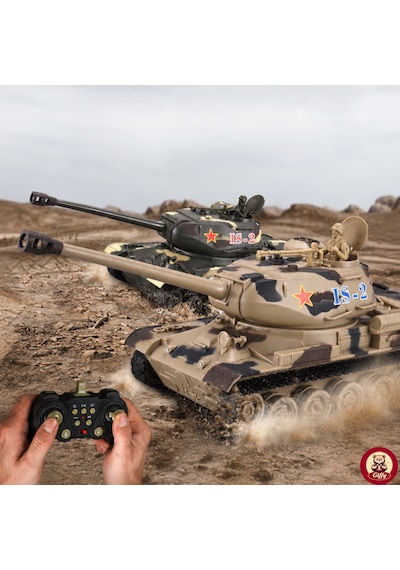 Oyuncak Uzaktan Kumandalı Tank Is-2 Model Sovyet Tankı Sesli Led Işıklı Müzikli Ses Ve Atış Efektli Şarjlı Göndesi 360 Dönen Rc Tank 1:20 Ölçek 38 Cm Sarı