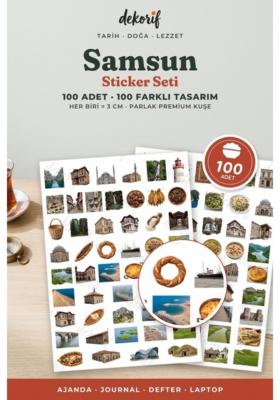 Samsun Sticker Seti 100 Adet - Bandırma Vapuru Bafra Pidesi Şahinkaya Kanyonu Gerçekçi Çıkartma Çok Renkli