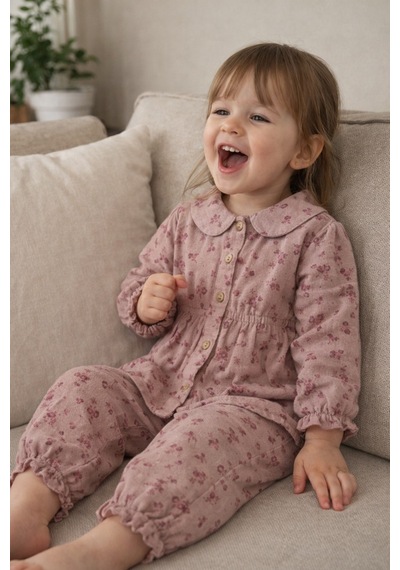Babyhola Çiçek Desenli Müslin Kız Bebek Bayramlık Takım İkili Set 2013 Bordo