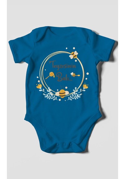 Morivokids Teyzesinin Balı Kısa Kollu Bebek Body %100 Pamuk Zbn93-kk Koyu Mavi