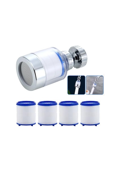 Ayt Sunup Sn-27145 Oynar Başlıklı Kireç Önleyici 5 Filtreli Su Tasarruflu Musluk Başlığı Musluk Tayzik Aparatı Gümüş