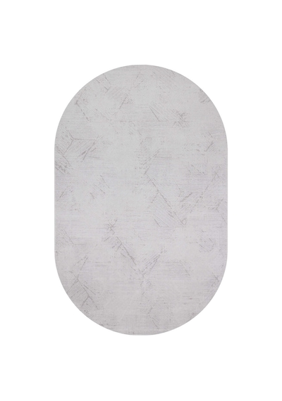 Geometrik Soyut Desenli Oskar Akrilik Makine Oval Halı Os07 Gri Krem-bej
