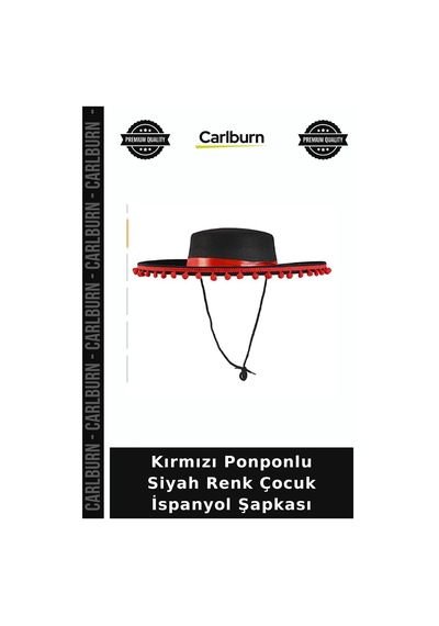 Kırmızı Ponponlu Siyah Renk Çocuk İspanyol Şapkası Parti Süsü Eğlence Malzemesi +3