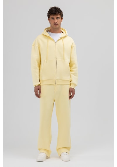 Vamos Basic Fermuarlı Oversize Kapüşonlu Sweatshirt Sarı
