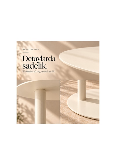 Slate Metal C Sehpa Modern Tasarım Elips Tablalı Minimalist Koltuk Yanı Sehpa Krem - 935314037 Krem