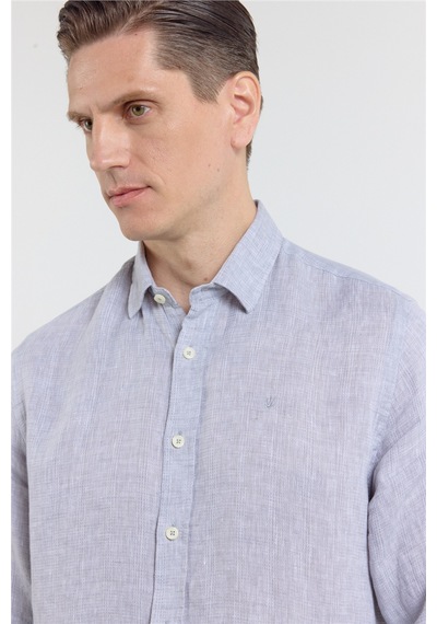 İmza Gri Uzun Kol Cepsiz Slim Fit Pamuk Gömlek 1004260163 L
