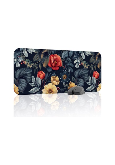 Çiçek Desenleri Kaymaz Dikişli Kauçuk Oyuncu Mousepad V5 - 70x30 Xl Gaming Mouse Pad Fare Altlığı