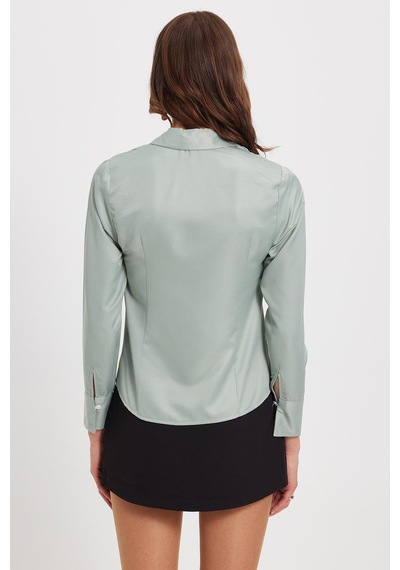 Tudors Kadın Slim Fit Dar Kesim Klasik Yaka Uzun Kollu Mint Gömlek-40361 Mint