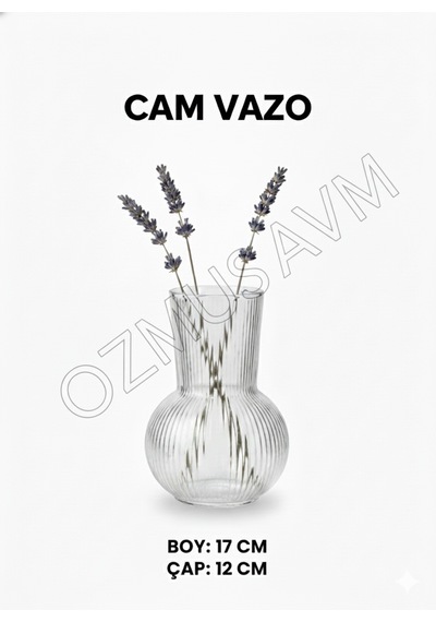 Cam Dekoratif Vazo 17 Cm Modern Çizgili Tasarım Şeffaf
