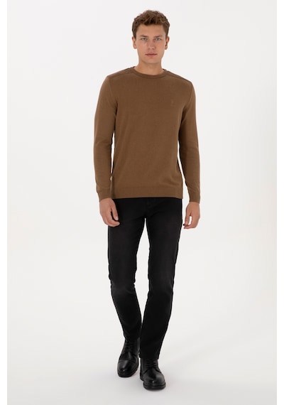 U.S. Polo Assn. Erkek Slim Fit Bisiklet Yaka Haki Melanj Basic Kazak 50307779-VR125