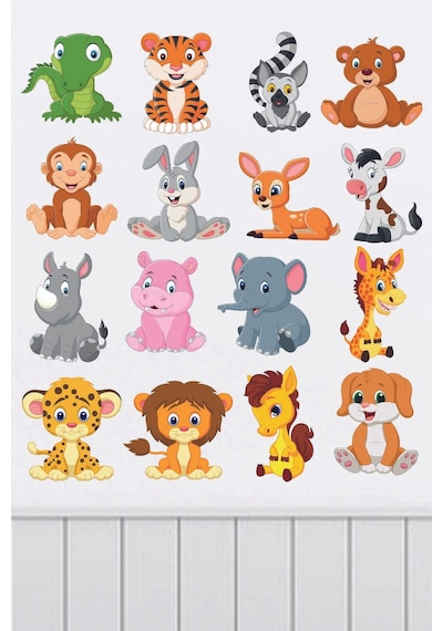 Sevimli Minik Hayvanlar Çocuk Odası Duvar Sticker Seti 35x50 Cm