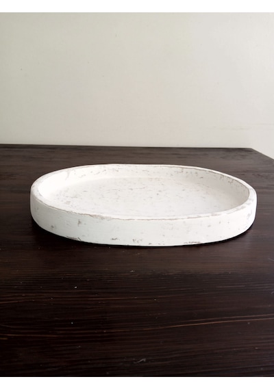Orion Serisi El Yapımı Kırılmaz Oval Sunum Tepsisi 23x30 Cm - Eskitme Beyaz